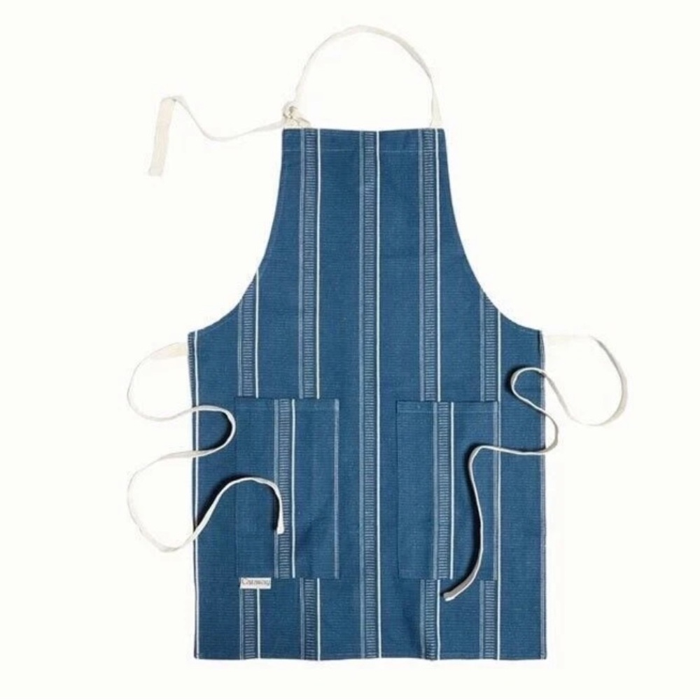 NEW Caraway Linen Striped Apron - Navy